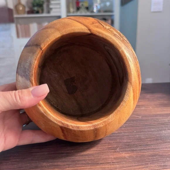 Thick Solid Wooden Bowl/Planter - Picture 7 of 10